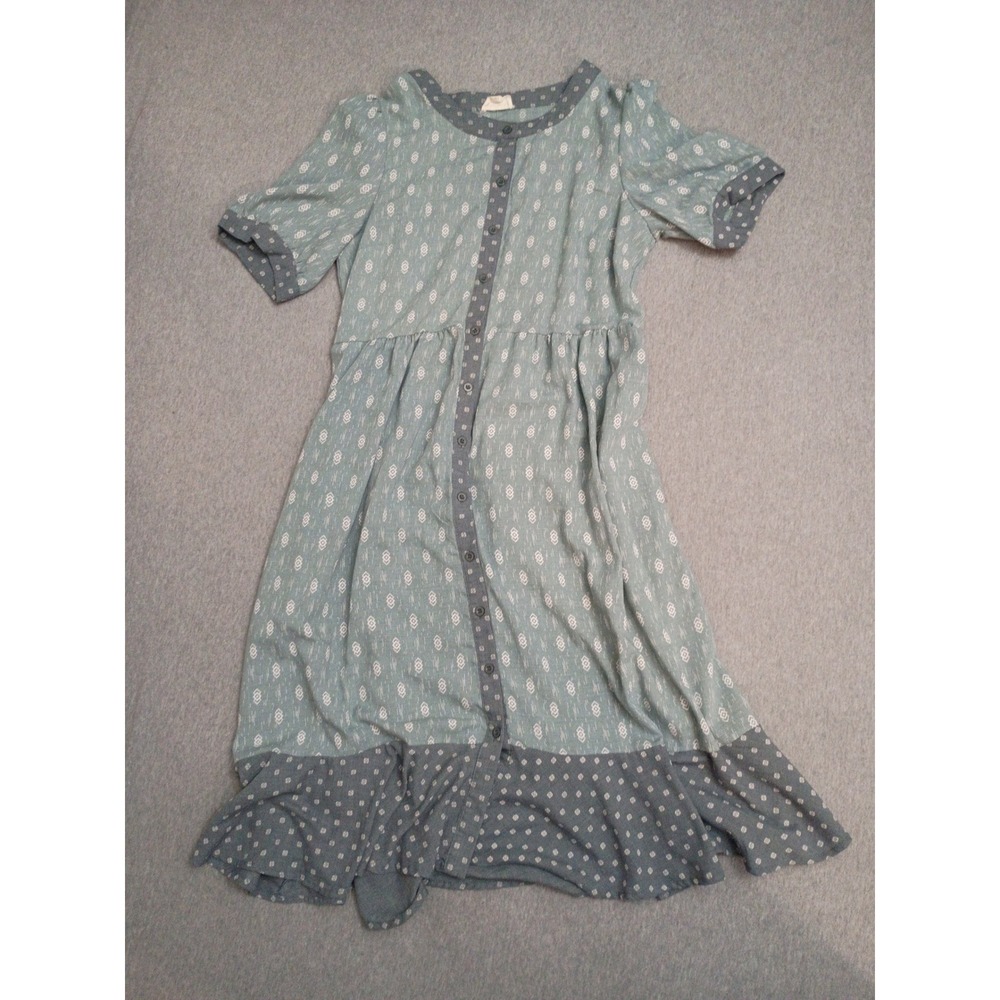Orange Creek Sage Green Prairie Cottagecore Button Front Linen Blend Dress M